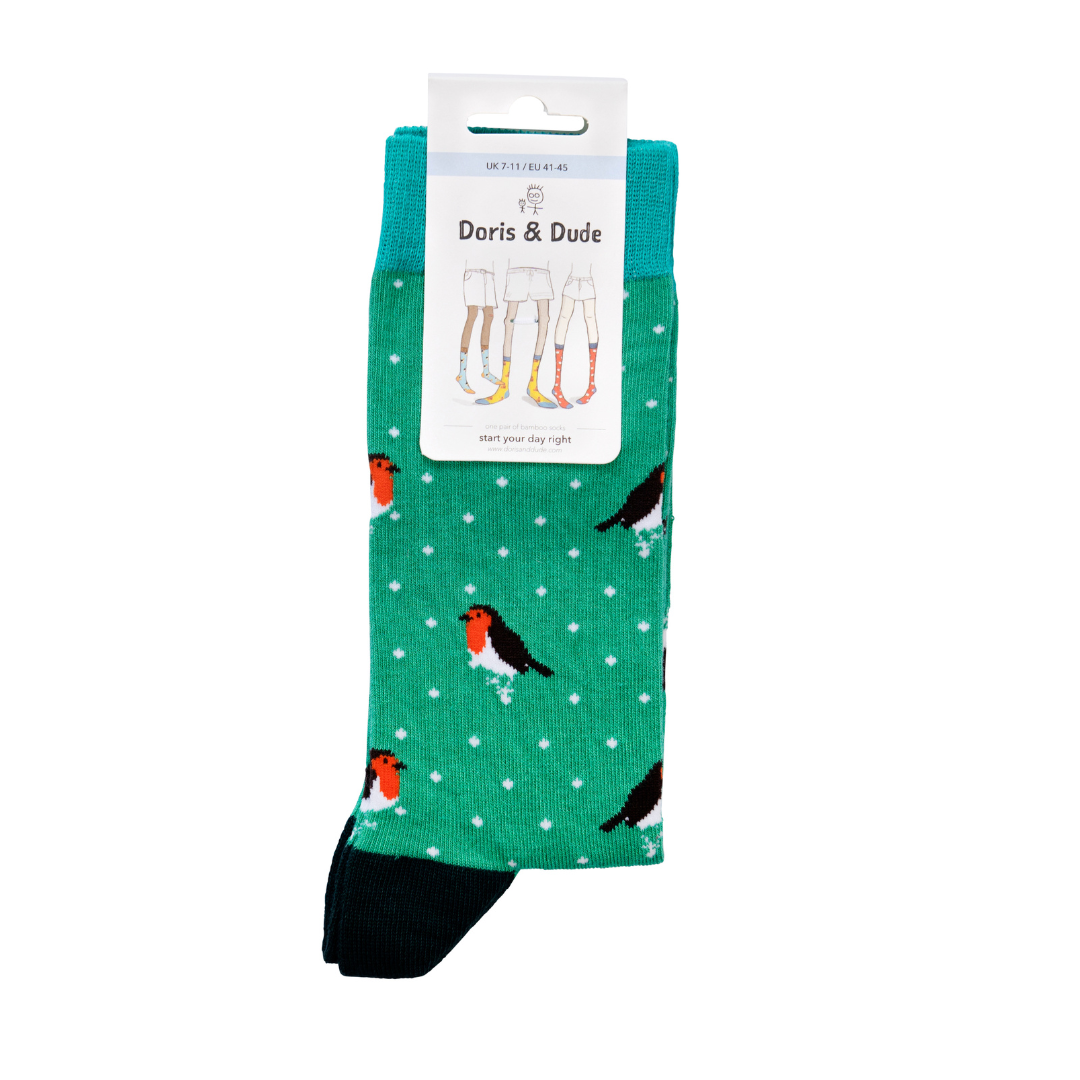 Christmas Robin Green Cotton Socks