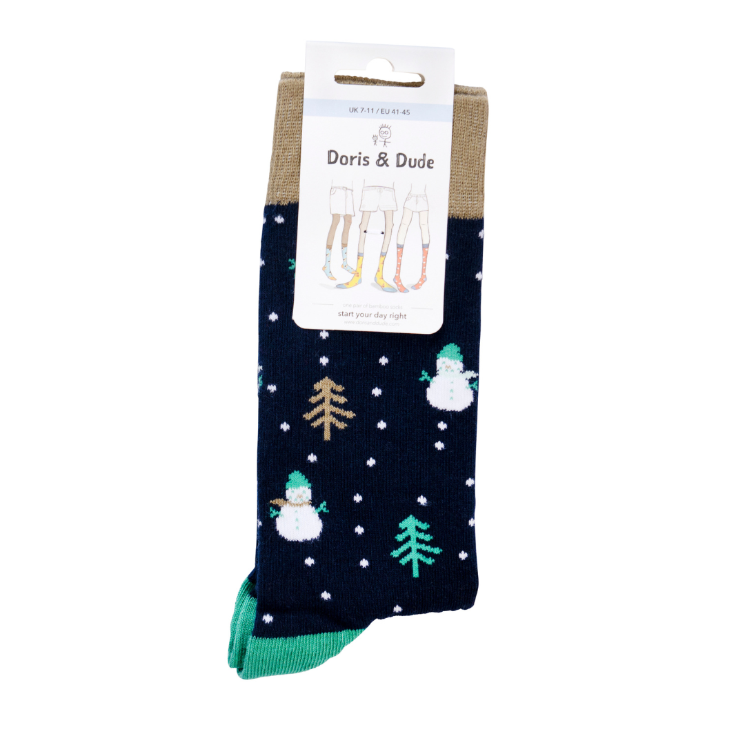 Christmas Snowman Navy Cotton Socks